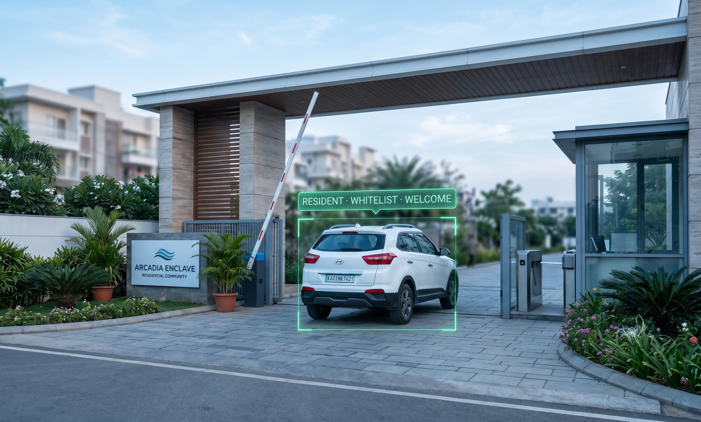ANPR-controlled boom barrier at a residential gated community